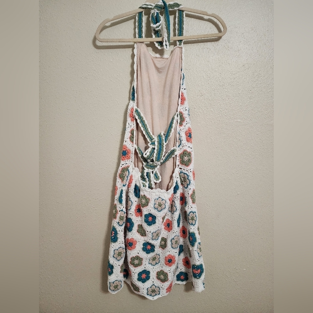 Show Me Your MuMu Happy Halter Mini 70S Multi Crochet Dress XXL Spring Festival - Picture 9 of 11